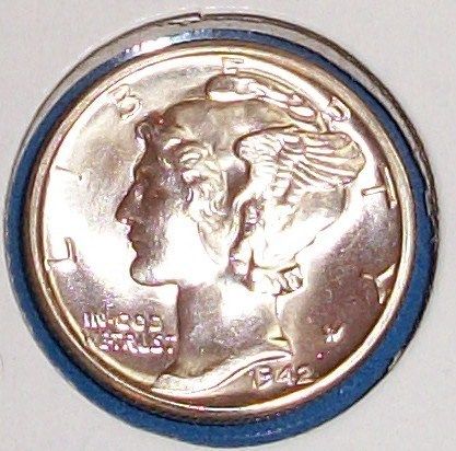 1942 D MERCURY DIME 90% SILVER GREAT UNCIRCULATED COIN FULL BANDS 