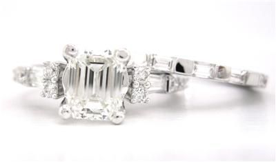 75CT EMERALD CUT DIAMOND ENGAGEMENT RING & BAND 18K  