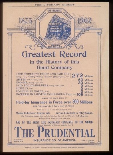 1903 Prudential Insurance Rock of Gibraltar art ad  