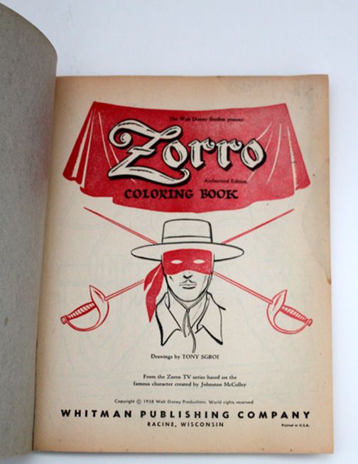 WHITMAN COLORING BOOK WALT DISNEYS ZORRO GUY WILLIAMS  