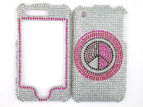 PEACE BLING CRYSTAL RHINESTONE CASE APPLE IPHONE 3G 3GS PINK WHITE 