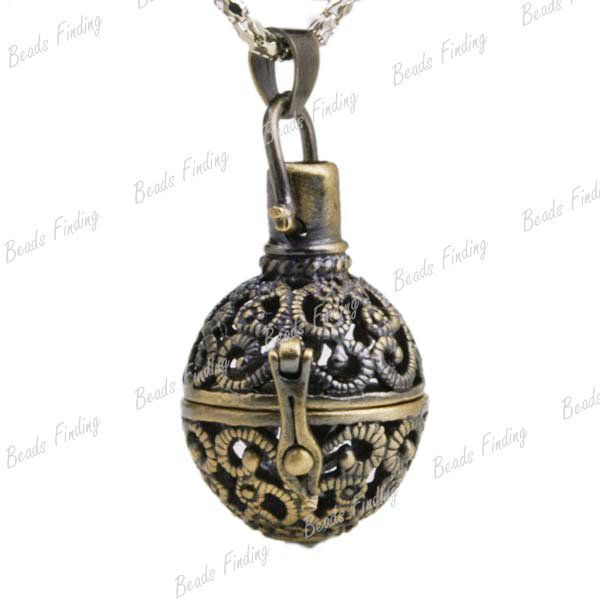 1pcs Free Ship DIY Wish Prayer Box Round Brass Pendants Antique Bronze 