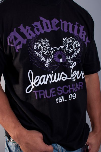 NEW MENS AKADEMIKS JEANIUS LEVEL HIP HOP BLACK PURPLE TEE T SHIRT SIZE 