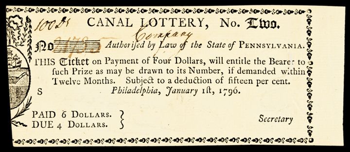 100 Winning Company 1796 Canal Lottery Ticket  