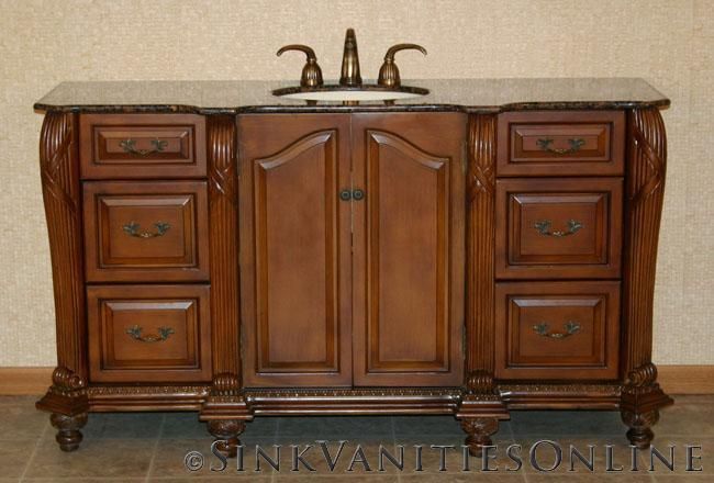 64 Geneva   Granite Top Single Sink Bathroom Vanity Aged Oak Finish 