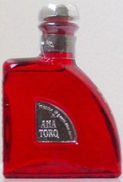 MINIATURE ~ AHA TORO ANEJO TEQUILA   Red Glass  