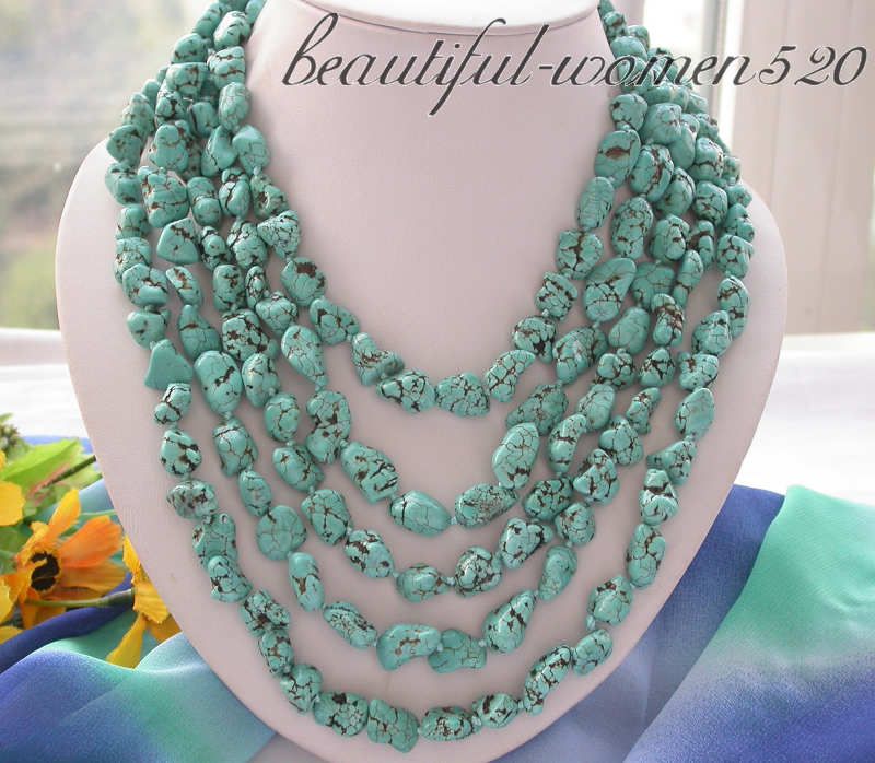 Nature 100inch 14MM Irregular blue turquoise necklace  