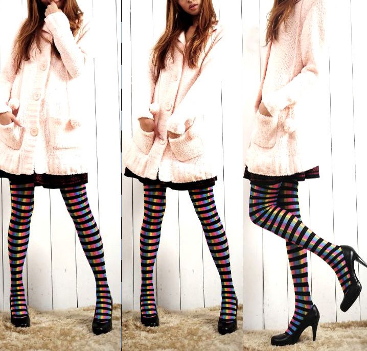 Special Design Pantyhose Rock Rainbow Zebra Stripe  