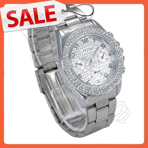   bling crystal stone around dail 3 stainless steel wristband 4 12