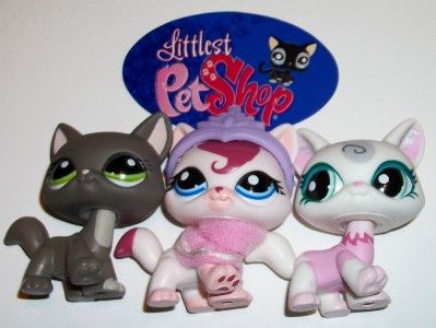 LPS KITTY CAT TRIPLETS LOT~#1059 1699 1679 FELINA GRAY~Littlest Pet 