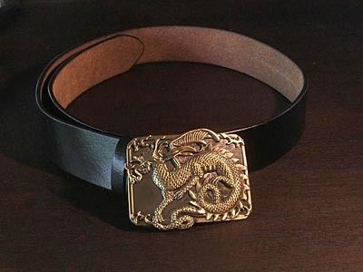 Black Leather Belt and Medieval Dragon Buckle  