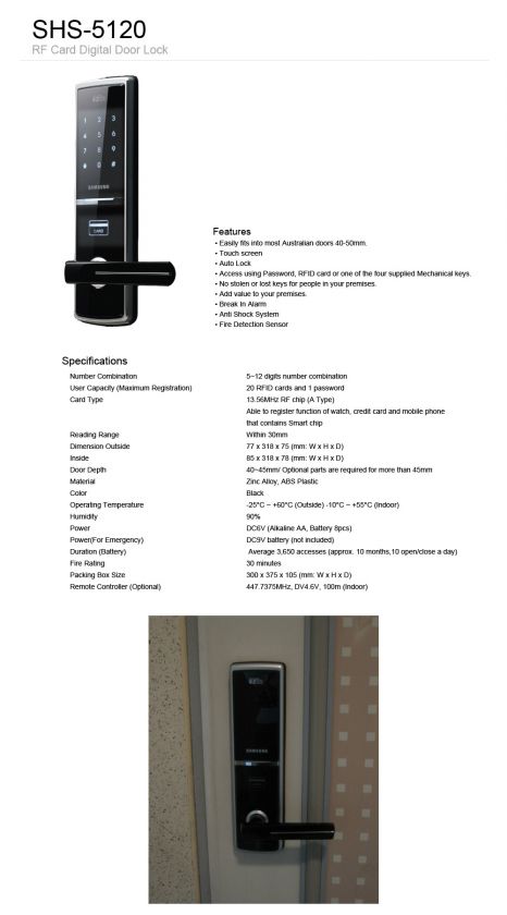 New SAMSUNG RF Card Digital Door Lock * SHS 5120  