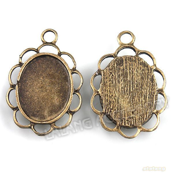   Oval Flower Photo Frame Alloy Pendants 28x19mm Charm 141210  