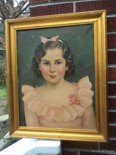 VINTAGE Portrait 1930s Art Deco Young GIRL In Pink Original Oil 