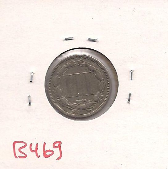 1868 Three Cent Sliver Nickel 3c Extra Fine B469  