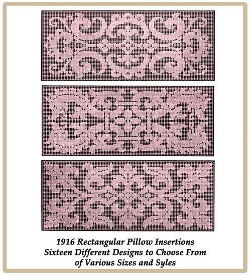 1916 Filet Lace Italian Renaissance Pillow Insertions  
