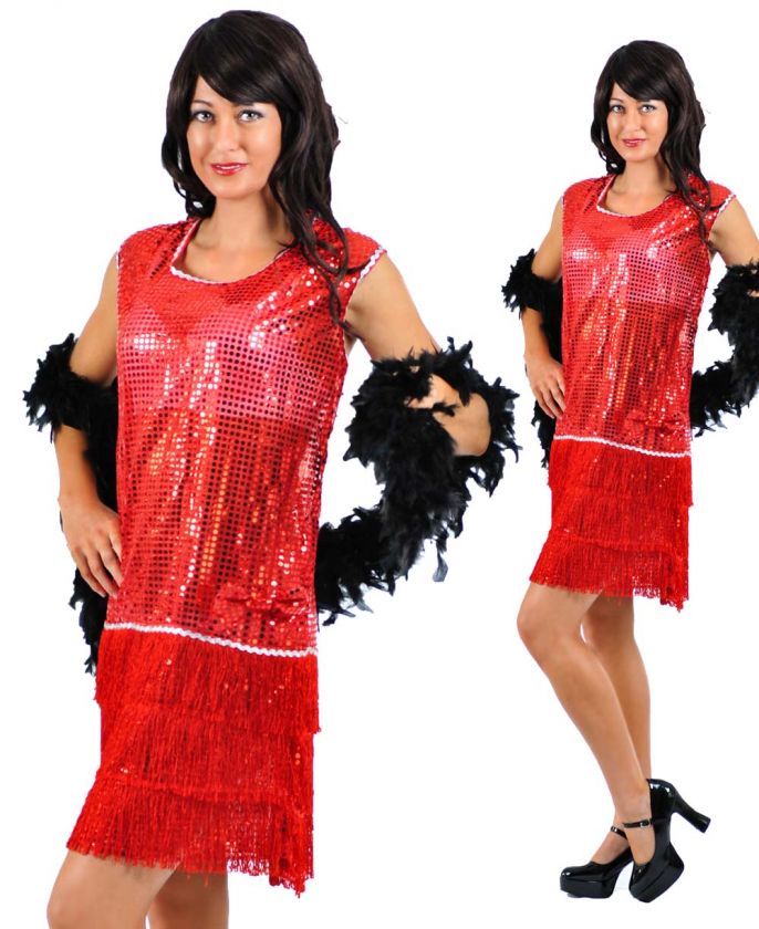 1920s RED Flapper Burlesque Fancy Dress Costume Chicargo 12 14 16 18 
