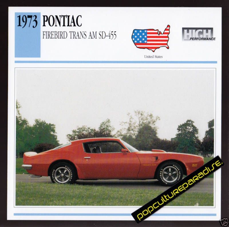 1973 PONTIAC FIREBIRD TRANS AM SD 455 Car PICTURE CARD  