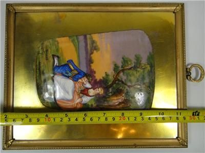 FRENCH ANTIQUE PAINTING ENAMEL METAL FLIRT RUSSIAN ART  