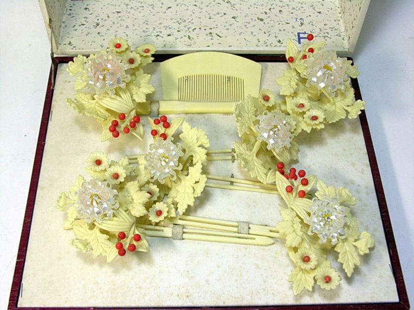 Japanese Geisha Hair Kanzashi Kushi Comb 4 Kimono Set ★  