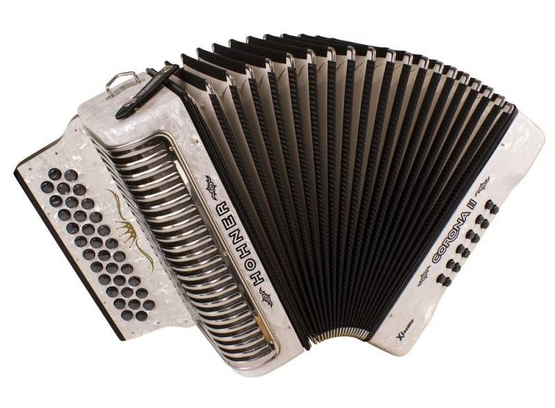 Hohner Corona Xtreme II Accordion, 34 Button, GCF/ SOL, Pearl White 