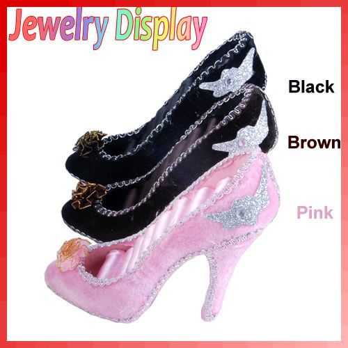 Mini High Heel Shoe Jewelry Show Holder Ring Storage Display Velvet 