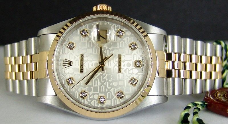 ROLEX   Mens 18kt Gold & SS 36mm DateJust Silver Jubilee DIAMOND Dial 