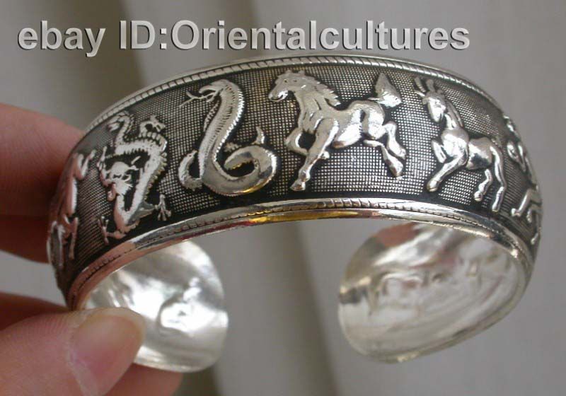 Vintage Exotic Chinese Handmade Miao Silver Bracelet  