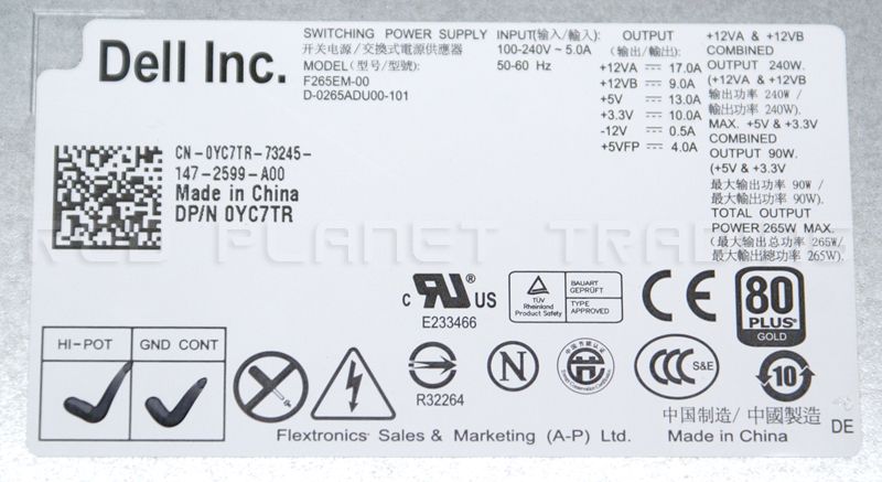 Genuine Dell 265W Power Supply Optiplex 790 990 Mini Tower YC7TR 9D9T1 