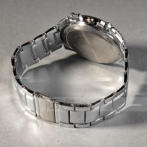 New Fashion Men Casual Sport Black Face Steel Band Electronic Quartz 