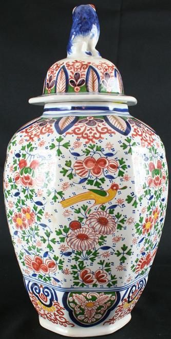 LARGE ANTIQUE MAJOLICA POLYCHROME DELFT GINGER JAR VASE  