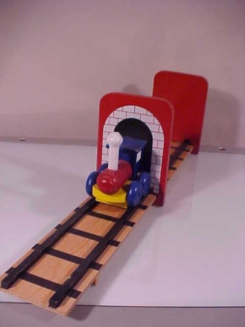 WOOD TOY TRAINS & TRACK BOOKENDS SET CHILDS ROOM DECOR  