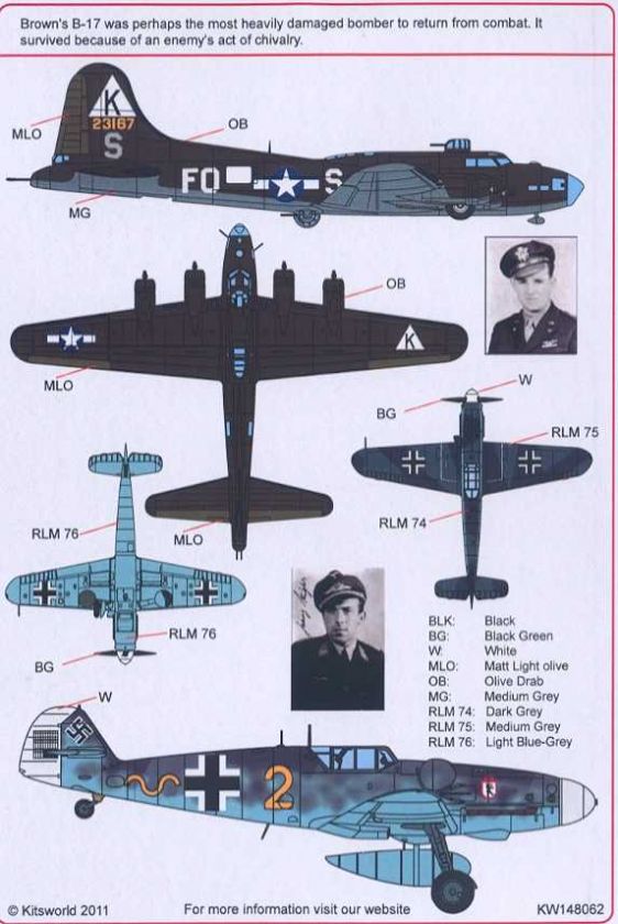   World Decals 1/48 B 17F YE OLDE PUB 379th BG & Me 109G JG 27/6  