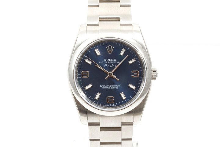 Original Rolex Mens Stainless Steel Air King Blue Dial 114200 M 