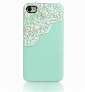 New Green Bling Pearl Cute Lace Deco Sweet Case Cover for iPhone 4 4G 