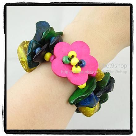 6pcs Wholesale Coconut Shell Flower Hawaii Fashional Stretch Bracelet 