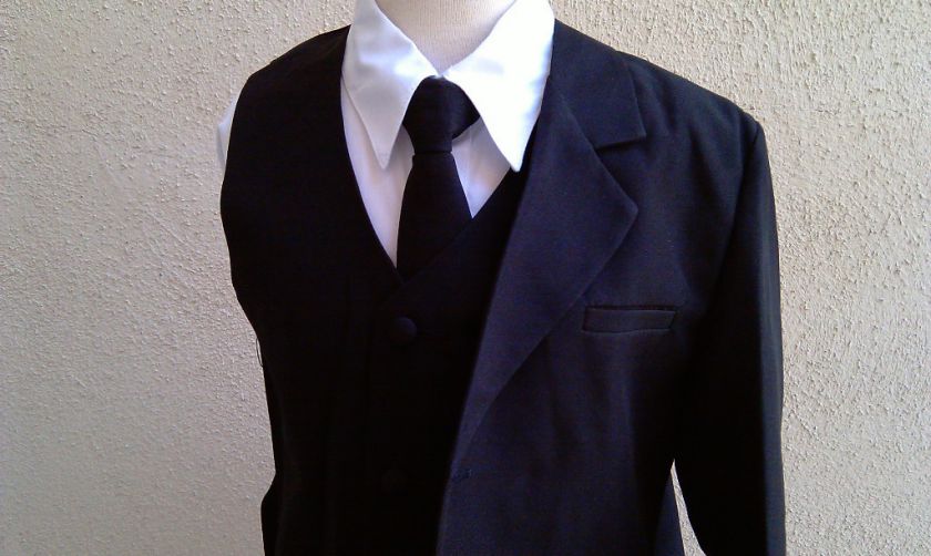 NEW BLACK / WHITE BOYS FORMAL SUIT TIE KIDS TUXEDO SET  