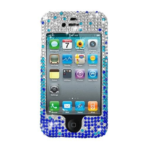 NEW BLUE WATERFALL BLING RHINESTONE DESIGN HARD PLASTIC CASE APPLE 