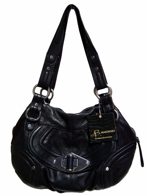 NWT B. Makowsky Adelaide II BM27210 Genuine Leather Tote   Color Black 