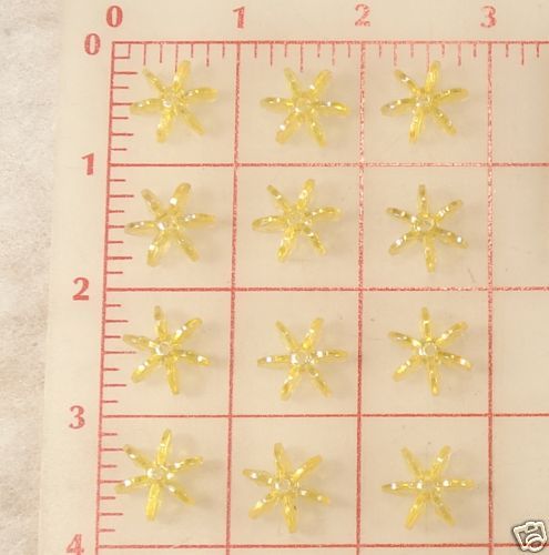 12 Vintage Starflake beads Yellow 18mm Made n Hong Kong  