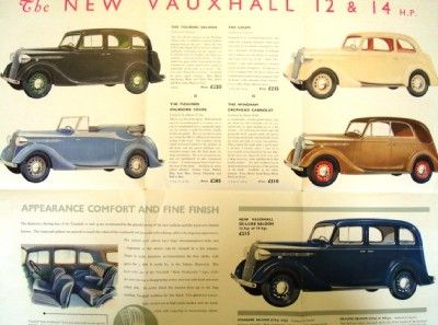 VAUXHALL 12 + 14 CAR SALES BROCHURE 1937.  