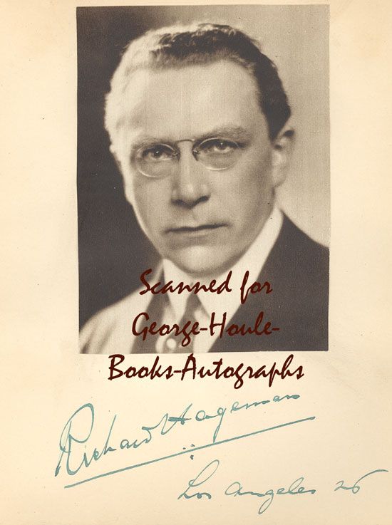 RICHARD HAGEMAN~AUTOGRAPH~1926~SHERLOCK HOLMES  