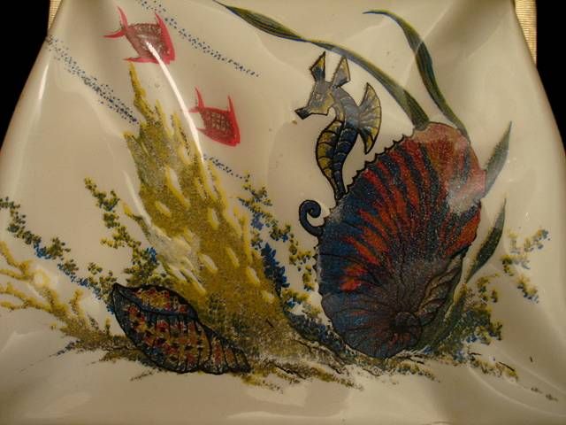 Vintage Reverse Painted Seahorse Plastic Purse 1950’S  