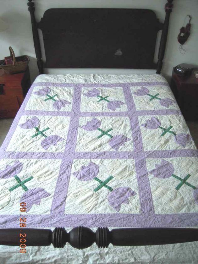 1930s antique AMISH TULIP PATTERN QUILT early NICE  