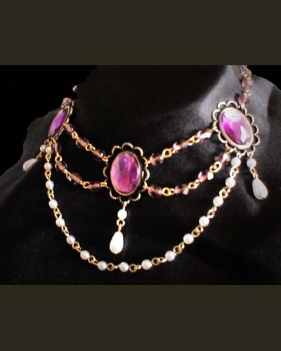 TUDOR MEDIEVAL PEARL & AMETHYST SWAGS CHOKER LARP RENAISSANCE FANTASY 