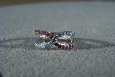 WOW SILVER RHODOLITE GARNET AQUA MARINE BAND RING 9  