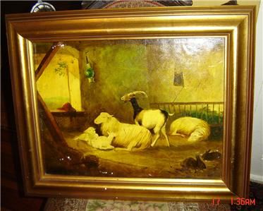 Antique GEORGES FRÉDÉRIC RÖTIG Oil Painting SHEEP, GOAT  