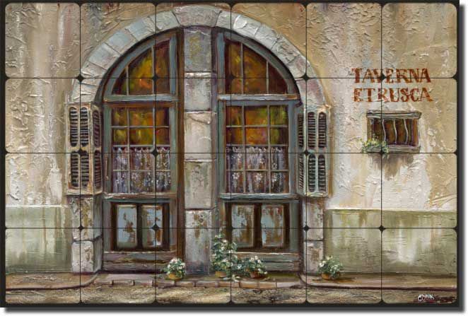 Cook Tuscan Tavern Kitchen Tumbled Marble Tile Mural  