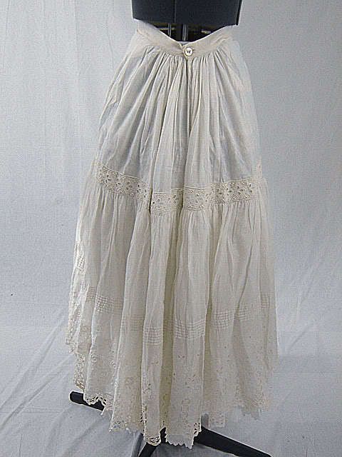 Antique Victorian Cotton Lace Pin Tucks Petticoat  