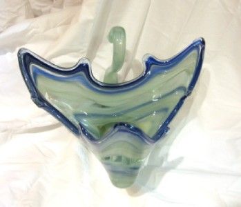 Vintage Blue Stretch Glass Swan Bowl Triangle Shape  